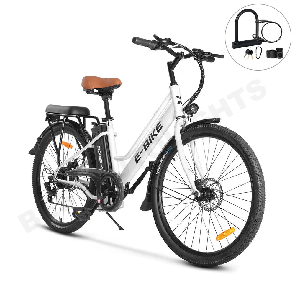 Electric Bicycle 500W 26'' 36V 7 Speed Snow Beach City E-Bike Adults Black/White