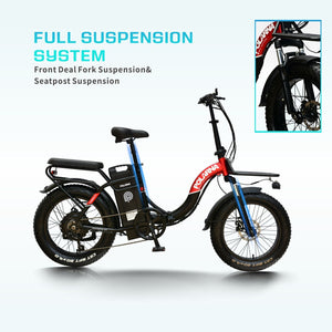 20" E-Bike 1200W 48V 40Mph Fat Tire Electric Folding Bike City Bicycle for Adult