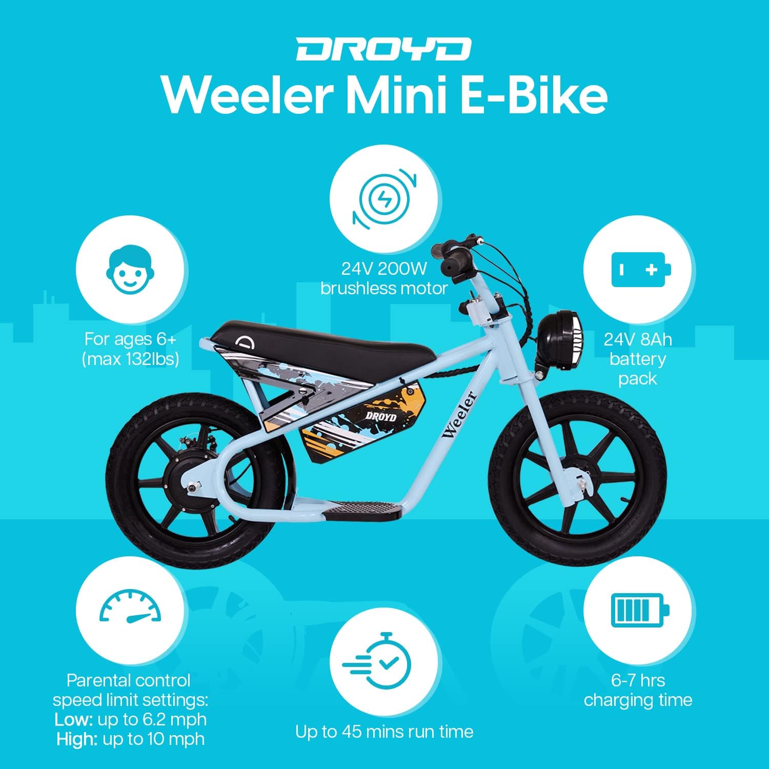 Dark Turquoise Weeler Electric Mini Bike - Electric Bike for Kids