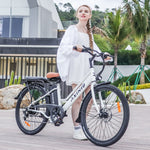 500W 26'' Electric Bicycle 7 Speed Fat Tire Snow Beach City E-Bike White/Black